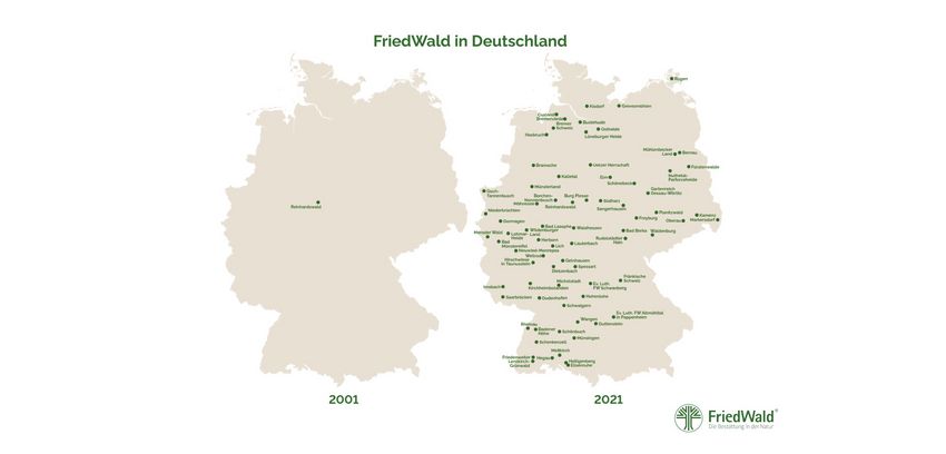 Gegenüberstellung FriedWald in Deutschland 2001 und heute
